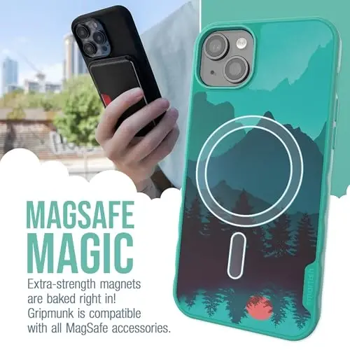 Smartish iPhone 15 Plus MagSafe Case, Gripmunk, Slim Grip Case, Mountains | Thin, Grippy & Protective, Magnetic with Microfiber-Lined Interior, Drop-Tested from 6 Feet, Raised Edges for Screen & Camera - 2