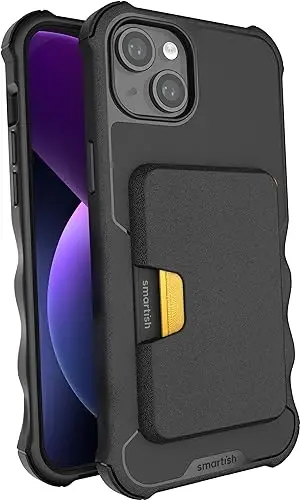 Smartish® iPhone 15 Plus Protective Case with Wallet for MagSafe iPhones - Gripzilla - Magsafe Compatible Heavy Duty Armor Grip Cover + Detachable Magnetic Credit Card Holder - Black Tie Affair - 1