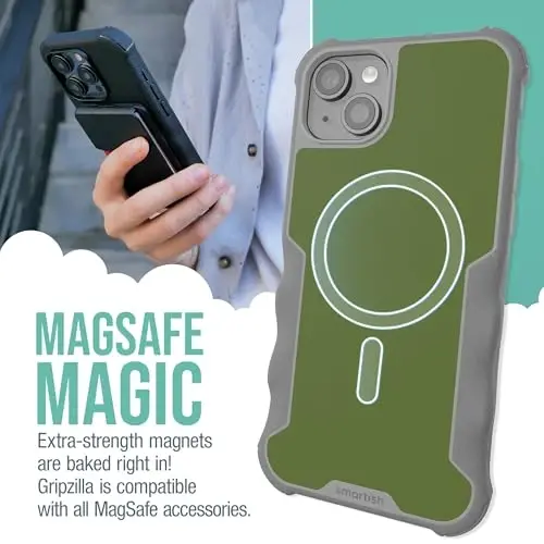Smartish® iPhone 15 Plus Protective Magnetic Case - Gripzilla Compatible with MagSafe [Rugged + Tough] Heavy Duty Grip Armor Cover w/Drop Tested Protection for Apple iPhone 15 Plus - Lost in The Moss - 2