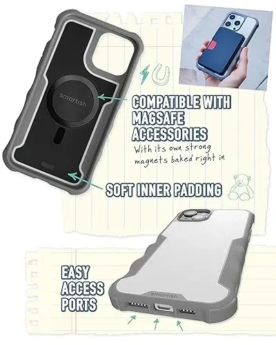 Smartish® iPhone 15 Plus Protective Magnetic Case - Gripzilla Compatible with MagSafe [Rugged + Tough] Heavy Duty Grip Armored Cover w/Drop Tested Protection for Apple iPhone 15 Plus - Gray Area - 3