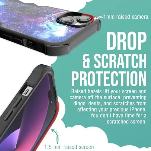 Smartish® iPhone 15 Plus Protective Magnetic Case - Gripzilla Compatible with MagSafe [Rugged + Tough] Heavy Duty Grip Armored Slim Cover w/Drop Tested Protection for Apple iPhone 15 Plus - Spaced Out - 5