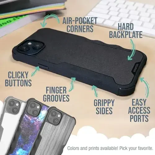 Smartish® iPhone 15 Plus Защитный магнитный чехол - Gripzilla Совместим с MagSafe [Прочный + Жесткий] Прочный чехол с усиленной рукояткой с защитой от падений для Apple iPhone 15 Plus - Black Tie Affair - 5