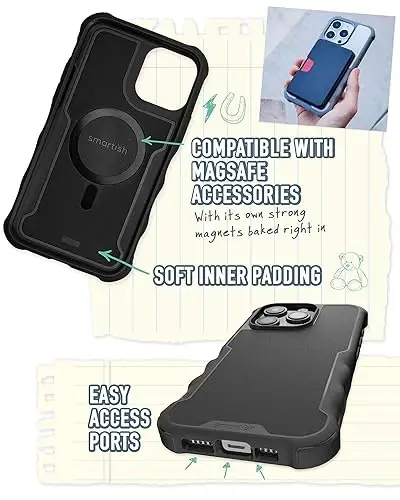 Smartish® iPhone 15 Pro himoya magnitli g‘ilofi - Gripzilla bilan mos MagSafe bilan mos [Mustahkam + Chidamli] Og‘ir vaznli tutqichli zirhli qopqoq Apple iPhone 15 Pro uchun tushish sinovidan o‘tgan himoya bilan - Black Tie Affair - 3