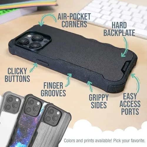 Smartish® iPhone 15 Pro himoya magnitli g‘ilofi - Gripzilla bilan mos MagSafe bilan mos [Mustahkam + Chidamli] Og‘ir vaznli tutqichli zirhli qopqoq Apple iPhone 15 Pro uchun tushish sinovidan o‘tgan himoya bilan - Black Tie Affair 
