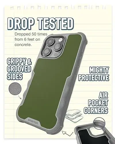 Smartish® iPhone 15 Pro himoya magnitli g'ilofi - Gripzilla bilan mos MagSafe bilan [Mustahkam + Qattiq] Og'ir Yuk ko'taruvchi Tutqichli zirhli qoplama Apple iPhone 15 Pro uchun tushishga bardoshli himoya bilan - Lost in The Moss - 10