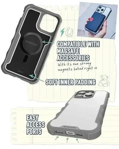 Smartish® iPhone 15 Pro himoya magnitli g'ilofi - Gripzilla MagSafe bilan mos keladi [Mustahkam + Bardoshli] Og'ir yuk ko'taruvchi tutqichli zirhli qopqoq, Apple iPhone 15 Pro uchun tushish sinovidan o'tgan himoya - Kulrang hudud - 3