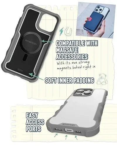 Smartish® iPhone 15 Pro himoya magnitli g'ilofi - Gripzilla MagSafe bilan mos keladi [Mustahkam + Bardoshli] Og'ir yuk ko'taruvchi tutqichli zirhli qopqoq, Apple iPhone 15 Pro uchun tushish sinovidan o'tgan himoya - Kulrang hudud - 3