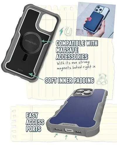 Smartish® iPhone 15 Pro himoya magnitli g'ilofi - Gripzilla MagSafe bilan mos keladi [Mustahkam + Bardoshli] Og'ir yuk ko'taruvchi ushlagichli zirhli qopqoq, Apple iPhone 15 Pro uchun tushish sinovidan o'tgan himoya - Blueberry Bandit - 7