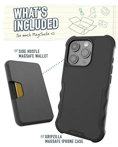 Smartish® iPhone 15 Pro Protective Case with Wallet for MagSafe iPhones - Gripzilla - Magsafe Compatible Heavy Duty Armor Grip Cover + Detachable Magnetic Credit Card Holder - Black Tie Affair - 2