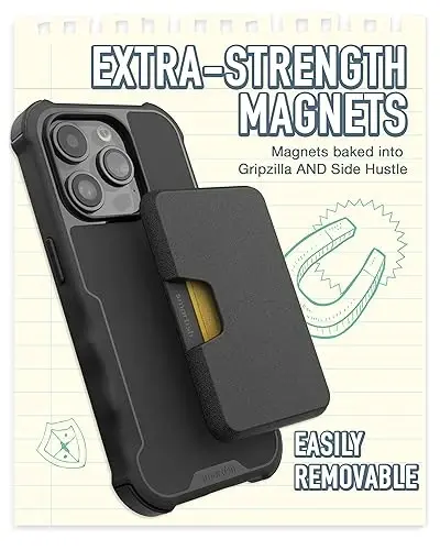 Smartish® iPhone 15 Pro Protective Case with Wallet for MagSafe iPhones - Gripzilla - Magsafe Compatible Heavy Duty Armor Grip Cover + Detachable Magnetic Credit Card Holder - Black Tie Affair - 3