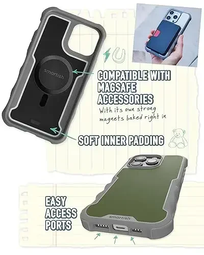 Smartish® iPhone 15 Pro Protective Magnetic Case - Gripzilla Compatible with MagSafe [Rugged + Tough] Heavy Duty Grip Armored Cover w/Drop Tested Protection for Apple iPhone 15 Pro - Lost in The Moss - 11