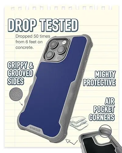 Smartish® iPhone 15 Pro Protective Magnetic Case - Gripzilla Compatible with MagSafe [Rugged + Tough] Heavy Duty Grip Armored Cover w/Drop Tested Protection for Apple iPhone 15 Pro - Blueberry Bandit - 2