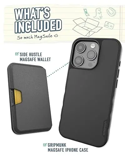 Smartish® iPhone 15 Pro Slim Case with Wallet for MagSafe iPhones - Gripmunk - Magsafe Compatible Thin Grip Cover + Detachable Magnetic Credit Card Holder - Black Tie Affair - 2