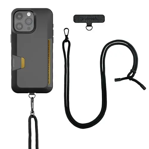 Smartish iPhone 15 Pro Max Wallet Case with Crossbody Lanyard Strap - Wallet Slayer Vol. 1 - [Slim + Protective] Credit Card Holder with Universal Detachable Shoulder Neck Strap - Black Tie Affair 