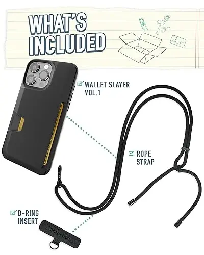 Smartish iPhone 15 Pro Max Wallet Case with Crossbody Lanyard Strap - Wallet Slayer Vol. 1 - [Slim + Protective] Credit Card Holder with Universal Detachable Shoulder Neck Strap - Black Tie Affair - 2