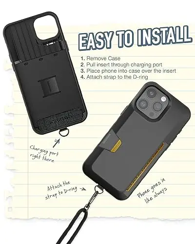 Smartish iPhone 15 Pro Max Wallet Case with Crossbody Lanyard Strap - Wallet Slayer Vol. 1 - [Slim + Protective] Credit Card Holder with Universal Detachable Shoulder Neck Strap - Black Tie Affair - 4