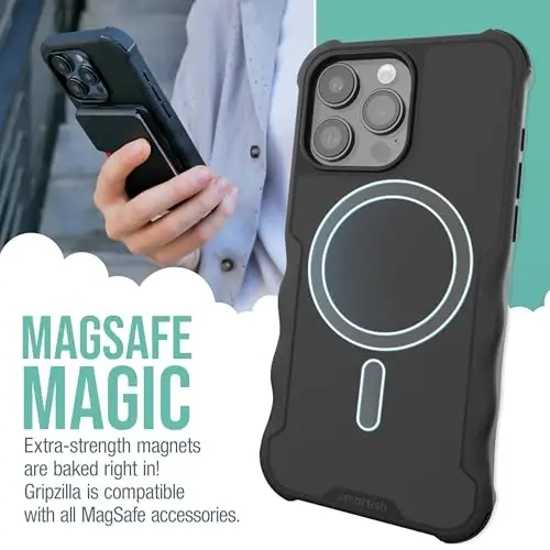 Smartish® iPhone 15 Pro Max himoya magnitli g'ilofi - Gripzilla MagSafe bilan mos keladi [Bardoshli og'ir vaznli Grip Armor qopqog'i] Apple iPhone 15 Pro Max uchun tushish sinovidan o'tgan himoya - Black Tie Affair - 3