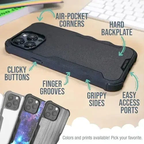 Smartish® iPhone 15 Pro Max himoya magnitli g'ilofi - Gripzilla MagSafe bilan mos keladi [Bardoshli og'ir vaznli ingichka tutqichli zirhli qopqoq] Apple iPhone 15 Pro Max uchun tushishga sinovdan o'tgan himoya - Spaced Out - 7