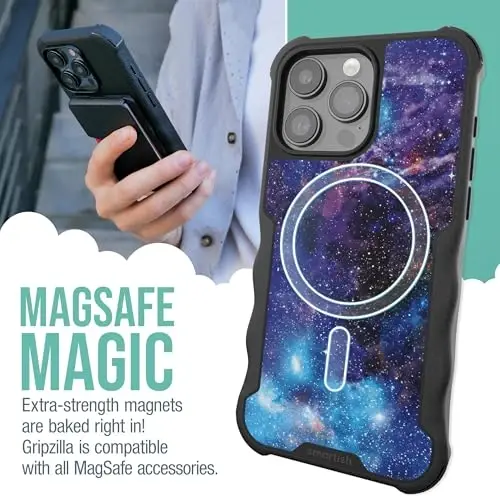 Smartish® iPhone 15 Pro Max himoya magnitli g'ilofi - Gripzilla MagSafe bilan mos keladi [Bardoshli og'ir vaznli ingichka tutqichli zirhli qopqoq] Apple iPhone 15 Pro Max uchun tushishga sinovdan o'tgan himoya - Spaced Out 