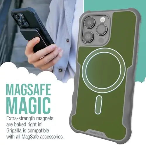 Smartish® iPhone 15 Pro Max Protective Magnetic Case - Gripzilla Compatible with MagSafe [Rugged Heavy Duty Grip Armor Cover] w/Drop Tested Protection for Apple iPhone 15 Pro Max - Lost in The Moss - SMARTISH (1)