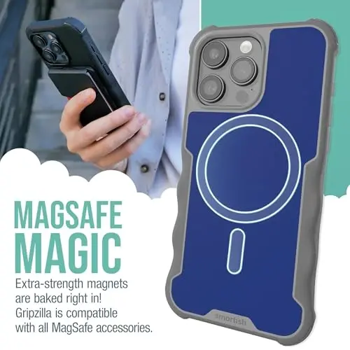 Smartish® iPhone 15 Pro Max Protective Magnetic Case - Gripzilla Compatible with MagSafe [Rugged Heavy Duty Grip Armor Cover] w/Drop Tested Protection for Apple iPhone 15 Pro Max - Blueberry Bandit - 2