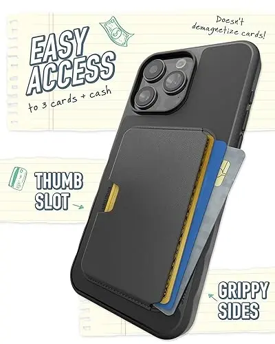 Smartish® iPhone 15 Pro Max Slim Case with Wallet for MagSafe iPhones - Gripmunk - Magsafe Compatible Thin Grip Cover + Detachable Magnetic Credit Card Holder - Black Tie Affair - 4