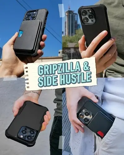 Smartish® iPhone 15 Pro Max Protective Case with Wallet for MagSafe iPhones - Gripzilla - Magsafe Compatible Heavy Duty Armor Grip Cover + Detachable Magnetic Credit Card Holder - Black Tie Affair - 4