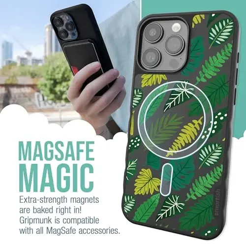 Smartish® iPhone 15 Pro Max Magnetic Case - Gripmunk Compatible with MagSafe [Lightweight + Protective] Slim/Thin Grip Cover with Microfiber Lining for Apple iPhone 15 Pro Max - Leaf Me Alone - 2