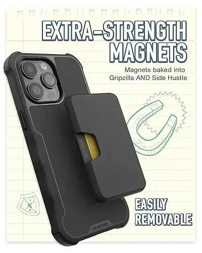 Smartish® iPhone 15 Pro Max Protective Case with Wallet for MagSafe iPhones - Gripzilla - Magsafe Compatible Heavy Duty Armor Grip Cover + Detachable Magnetic Credit Card Holder - Black Tie Affair - 3