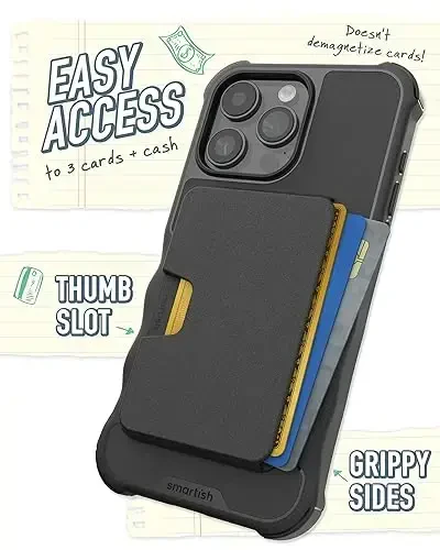 Smartish® iPhone 15 Pro Max Protective Case with Wallet for MagSafe iPhones - Gripzilla - Magsafe Compatible Heavy Duty Armor Grip Cover + Detachable Magnetic Credit Card Holder - Black Tie Affair - 6