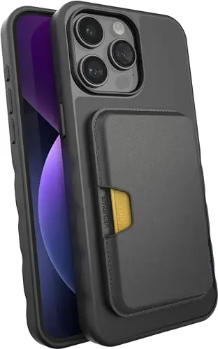 Smartish® iPhone 15 Pro Max Slim Case with Wallet for MagSafe iPhones - Gripmunk - Magsafe Compatible Thin Grip Cover + Detachable Magnetic Credit Card Holder - Black Tie Affair 