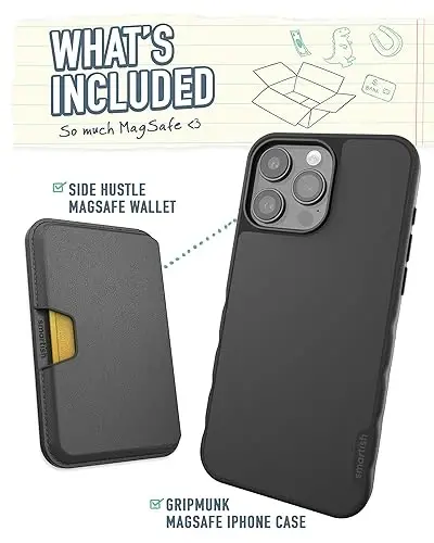 Smartish® iPhone 15 Pro Max Slim Case with Wallet for MagSafe iPhones - Gripmunk - Magsafe Compatible Thin Grip Cover + Detachable Magnetic Credit Card Holder - Black Tie Affair - 2