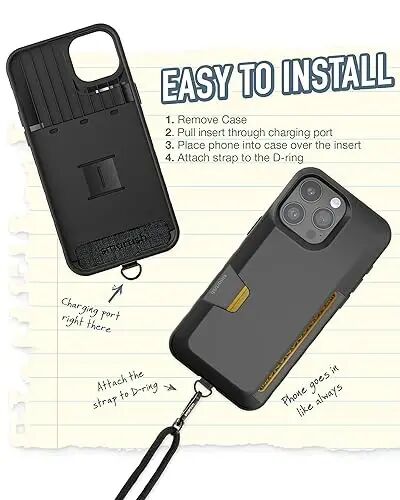 Smartish iPhone 15 Pro Max Wallet Case with Crossbody Lanyard Strap - Wallet Slayer Vol. 1 - [Slim + Protective] Credit Card Holder with Universal Detachable Shoulder Neck Strap - Black Tie Affair - 4