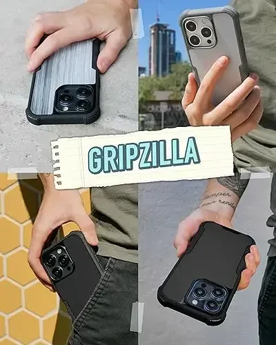 Smartish® iPhone 15 Pro Protective Magnetic Case - Gripzilla Compatible with MagSafe [Rugged + Tough] Heavy Duty Grip Armored Cover w/Drop Tested Protection for Apple iPhone 15 Pro - Black Tie Affair - 6