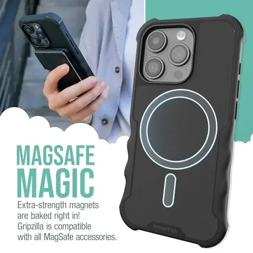 Smartish® iPhone 15 Pro Protective Magnetic Case - Gripzilla Compatible with MagSafe [Rugged + Tough] Heavy Duty Grip Armored Cover w/Drop Tested Protection for Apple iPhone 15 Pro - Black Tie Affair 