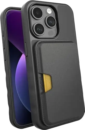 Smartish® iPhone 15 Pro Slim Case with Wallet for MagSafe iPhones - Gripmunk - Magsafe Compatible Thin Grip Cover + Detachable Magnetic Credit Card Holder - Black Tie Affair - 1