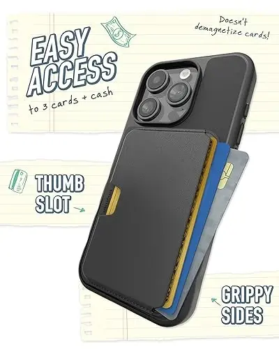 Smartish® iPhone 15 Pro Slim Case with Wallet for MagSafe iPhones - Gripmunk - Magsafe Compatible Thin Grip Cover + Detachable Magnetic Credit Card Holder - Black Tie Affair - 4