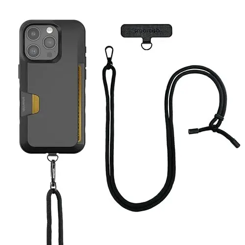 Smartish iPhone 15 Pro Wallet Case with Crossbody Lanyard Strap - Wallet Slayer Vol. 1 - [Slim + Protective] Credit Card Holder with Universal Detachable Shoulder Neck Strap - Black Tie Affair - 3