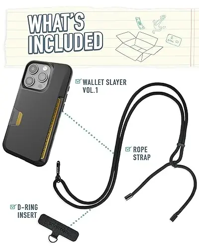 Smartish iPhone 15 Pro Wallet Case with Crossbody Lanyard Strap - Wallet Slayer Vol. 1 - [Slim + Protective] Credit Card Holder with Universal Detachable Shoulder Neck Strap - Black Tie Affair - 4
