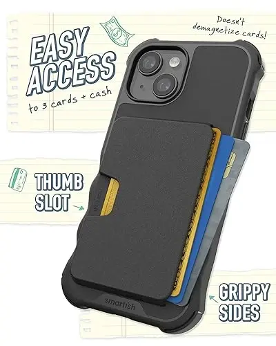 Smartish® iPhone 15 Protective Case with Wallet for MagSafe iPhones - Gripzilla - Magsafe Compatible Heavy Duty Armor Grip Cover + Detachable Magnetic Credit Card Holder - Black Tie Affair - 4