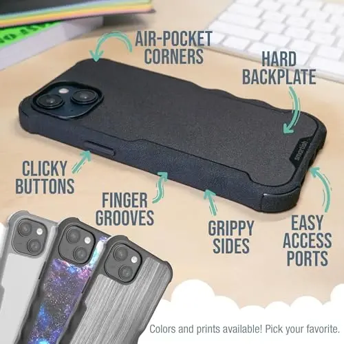 Smartish® iPhone 15 Protective Magnetic Case - Gripzilla Compatible with MagSafe [Rugged + Tough] Heavy Duty Grip Armored Slim Cover w/Drop Tested Protection for Apple iPhone 15 - Black Tie Affair 