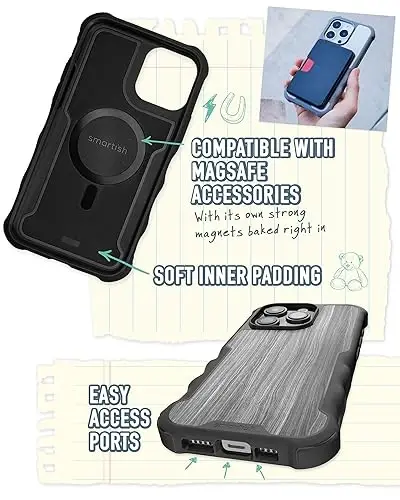 Smartish® iPhone 15 Protective Magnetic Case - Gripzilla Compatible with MagSafe [Rugged + Tough] Heavy Duty Grip Armored Slim Cover w/Drop Tested Protection for Apple iPhone 15 - Graspin' Aspen - 3