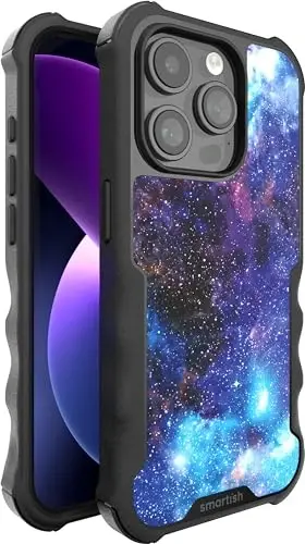 Smartish® iPhone 15 Protective Magnetic Case - Gripzilla Compatible with MagSafe [Rugged + Tough] Heavy Duty Grip Armored Slim Cover w/Drop Tested Protection for Apple iPhone 15 - Spaced Out - SMARTISH