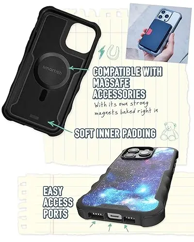 Smartish® iPhone 15 Protective Magnetic Case - Gripzilla Compatible with MagSafe [Rugged + Tough] Heavy Duty Grip Armored Slim Cover w/Drop Tested Protection for Apple iPhone 15 - Spaced Out - 3