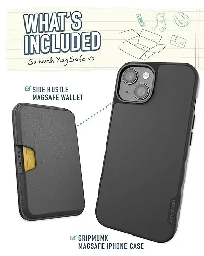 Smartish® iPhone 15 Slim Case with Wallet for MagSafe iPhones - Gripmunk - Magsafe Compatible Thin Grip Cover + Detachable Magnetic Credit Card Holder - Black Tie Affair - 2