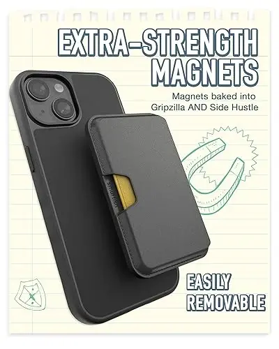 Smartish® iPhone 15 Slim Case with Wallet for MagSafe iPhones - Gripmunk - Magsafe Compatible Thin Grip Cover + Detachable Magnetic Credit Card Holder - Black Tie Affair - 3