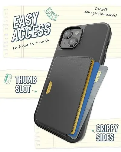 Smartish® iPhone 15 Slim Case with Wallet for MagSafe iPhones - Gripmunk - Magsafe Compatible Thin Grip Cover + Detachable Magnetic Credit Card Holder - Black Tie Affair - 4
