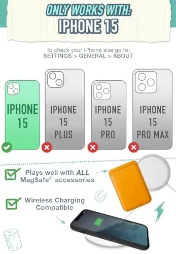 Smartish® iPhone 15 uchun himoya gʻilofi MagSafe iPhone’lar uchun hamyon bilan - Gripzilla - Magsafe mos keluvchi ogʻir yukga bardoshli zirhli gʻilof + Ajratiladigan magnit kredit karta ushlagichi - Qora galstuk taqish marosimi - 5