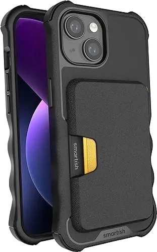 Smartish® iPhone 15 uchun himoya gʻilofi MagSafe iPhone’lar uchun hamyon bilan - Gripzilla - Magsafe mos keluvchi ogʻir yukga bardoshli zirhli gʻilof + Ajratiladigan magnit kredit karta ushlagichi - Qora galstuk taqish marosimi 