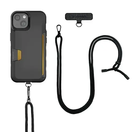 Smartish iPhone 15 Wallet Case with Crossbody Lanyard Strap - Wallet Slayer Vol. 1 - [Slim + Protective] Credit Card Holder with Universal Detachable Shoulder Neck Strap - Black Tie Affair 